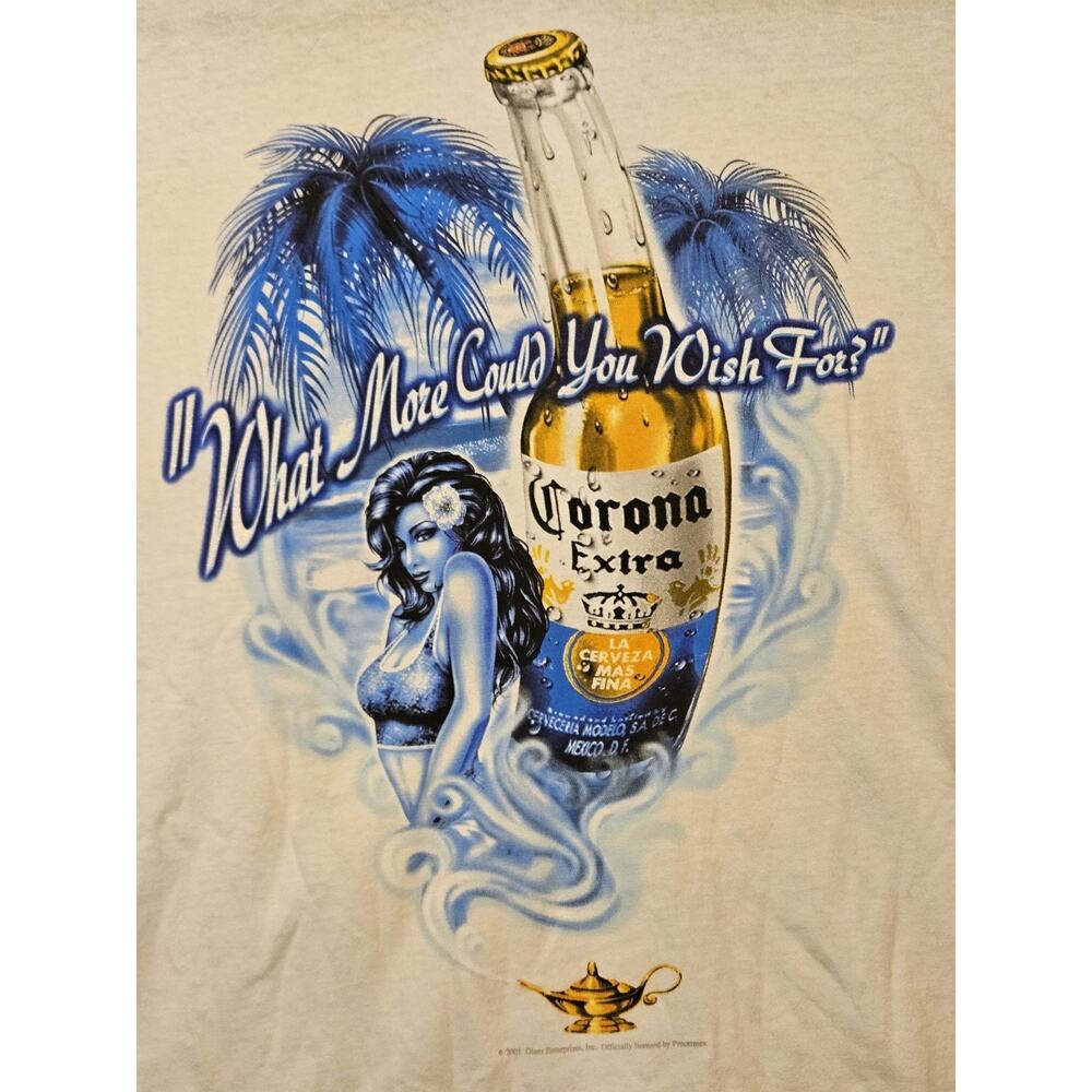 Vtg Corona Extra Shirt “What More Wish” Genie Girl Beach T-Shirt 2XL ODM 2001